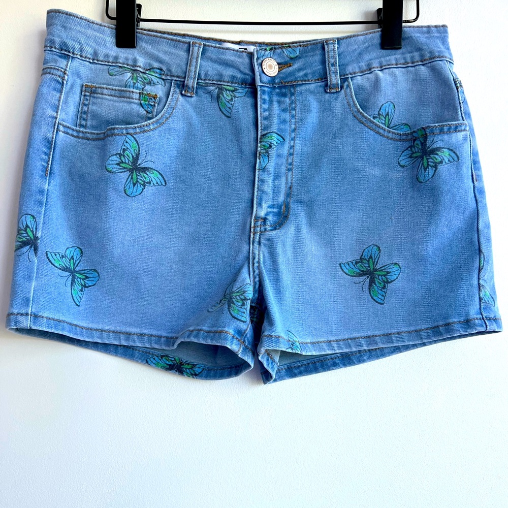 Butterfly Print Women's Denim Shorts Flying Angel
